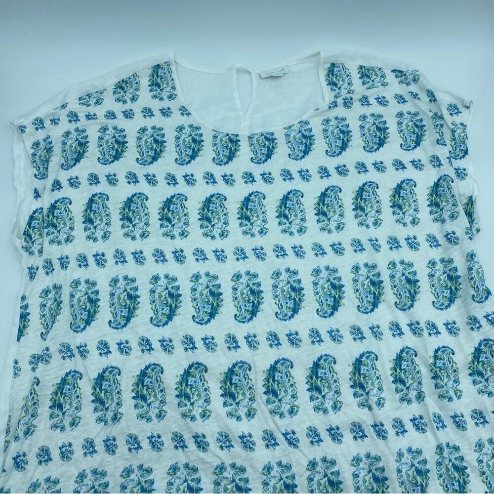 J. Jill Linen Top 2X Linen Coastal Oversized‎ Paisley Print White & Blue